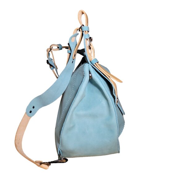 Handmade Light Blue Leather Convertible Backpack Shoulder Bag Crossbody Hobo main image 4